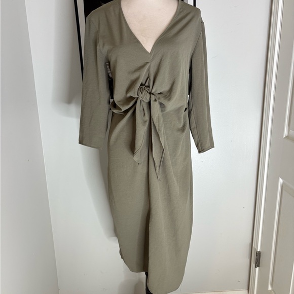 Zara Dresses & Skirts - Zara Tie-Front Olive Green Midi Dress